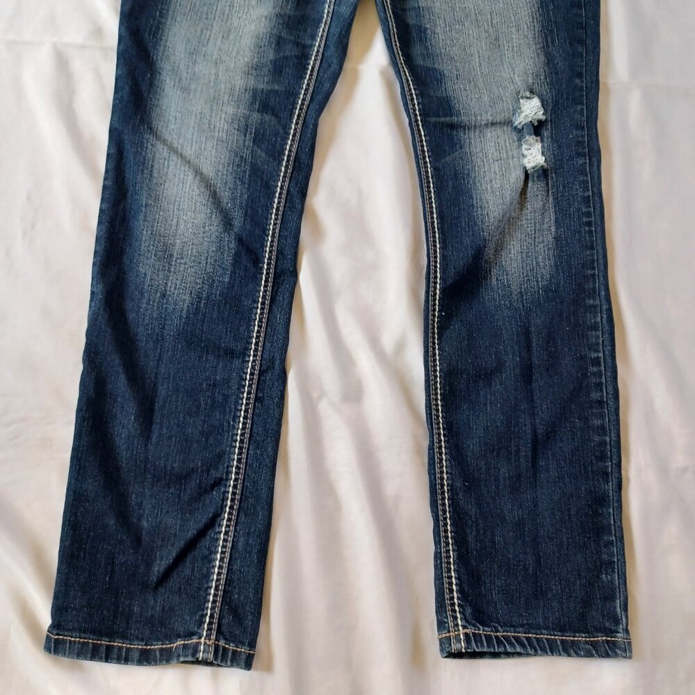 Twentyone Black Rue 21 Blue Jeans Straight Leg Dark Wash Embellished Size 9/10 - Picture 4 of 16